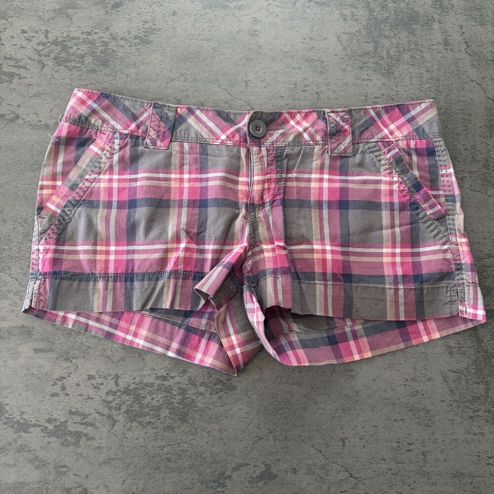 Vintage Y2K SO Low-Rise Plaid Micro Mini Booty Shorts Size 11 33 in